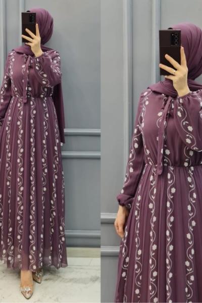 Yeni Model Şifon Elbisem Mor