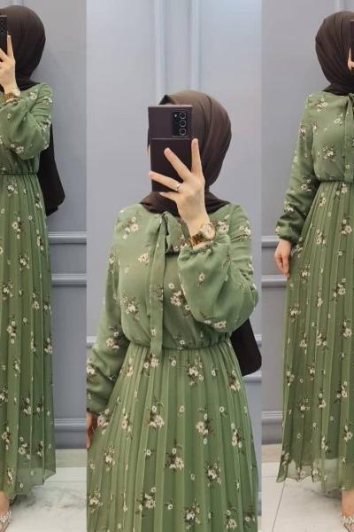 Yeni Model Şifon Elbisem Yeşil