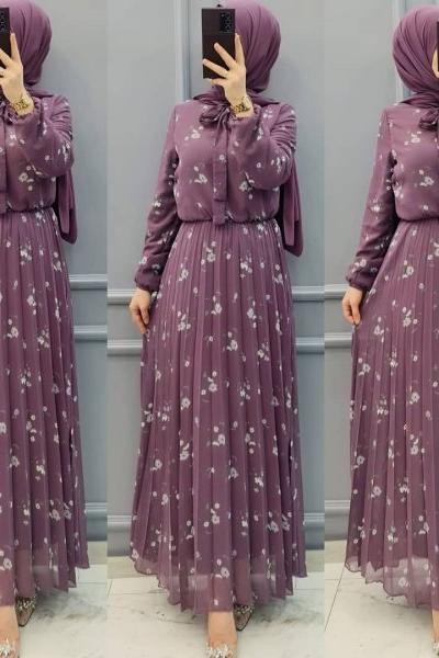 Yeni Model Şifon Elbisem Mor