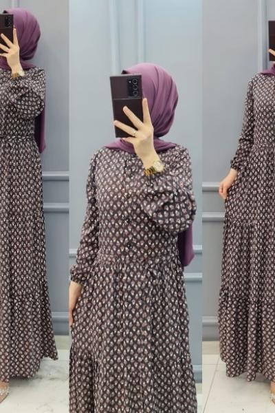 Yeni Model Krep Elbisem Mor