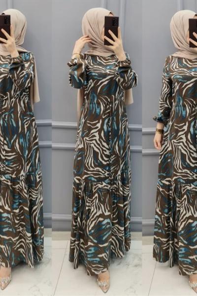 Yeni Model Büyük Beden Elbise Kahverengi Bej