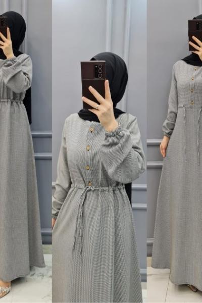 Yeni Model Elbisem  Çizgili Gri