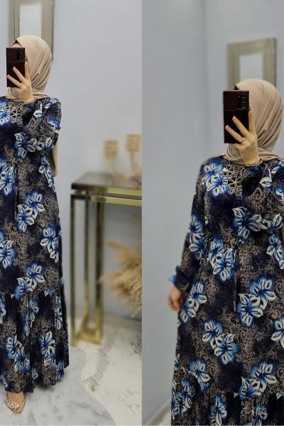Yeni Model Desenli Elbisem Siyah mavi