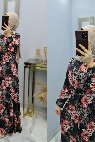 Yeni Model Desenli Elbisem Siyah