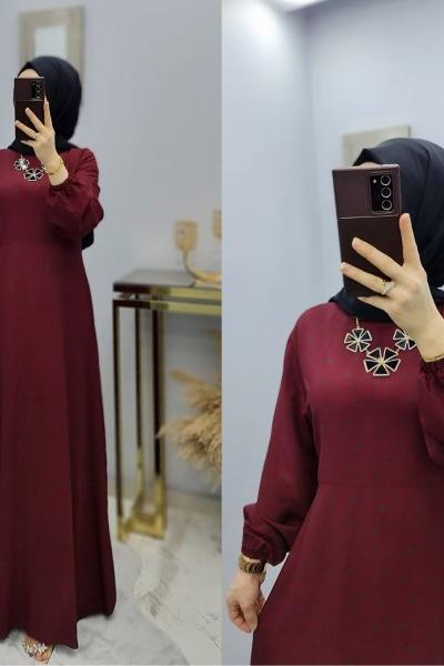Yeni Model Puanli Elbisem Bordo