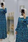 Yeni Model Çiçekli Elbisem Mavi