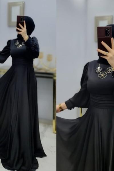 Yeni Model Şık Saten Elbise Siyah