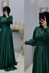 Yeni Model Şık Saten Elbise Zümrüt