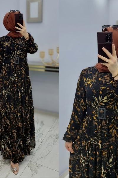 Yeni Model Gelincik Şifon Elbise Siyah