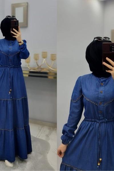 Yeni model Dantel kot Elbisem  koyu lacivert