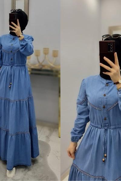 Yeni model Dantel kot Elbisem  Açık Mavi