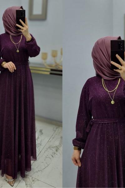 Yeni Model Simli Elbise  Mürdüm