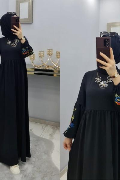 Yeni Model Nakış Elbise Siyah