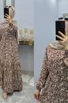 Yeni Model Zebra Elbise Kahverengi Bej