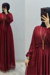 Yeni Model Simli Elbise  Bordo