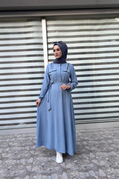 Yeni Model Taş Detaylı Star Elbisem Bebe Mavisi