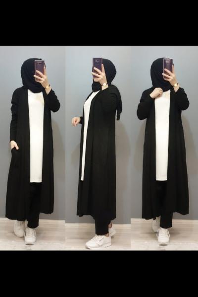 Yeni Model Cepli Triko Hırka  Siyah