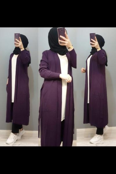 Yeni Model Cepli Triko Hırka  Mürdüm