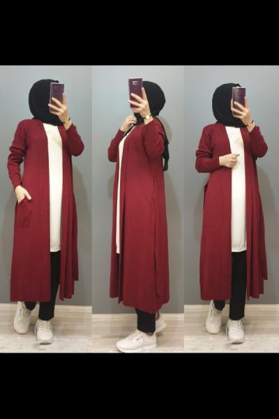 Yeni Model Cepli Triko Hırka  Bordo