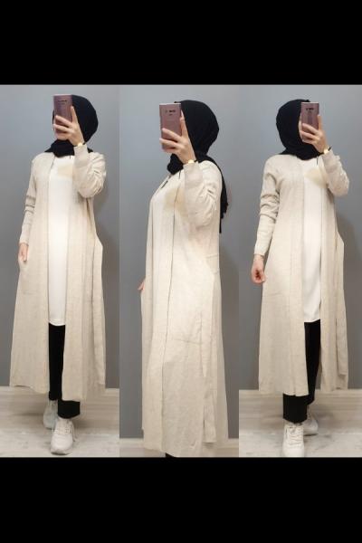 Yeni Model Cepli Triko Hırka  Krem