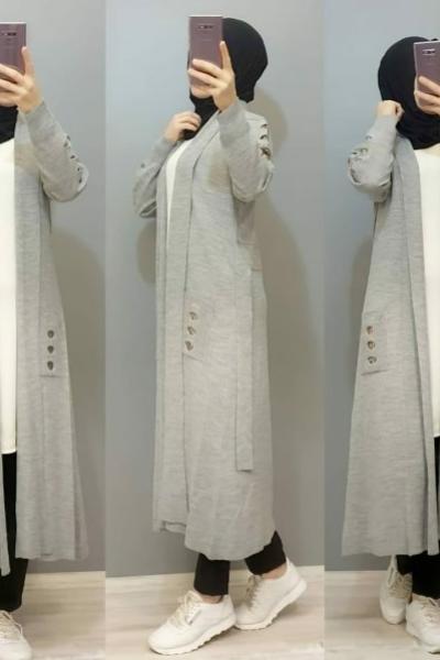 Yeni Model Cepli Triko Hırka Gri