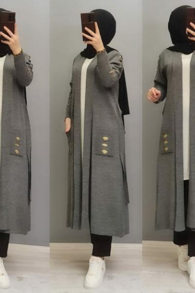 Yeni Model Cepli Triko Hırka Füme