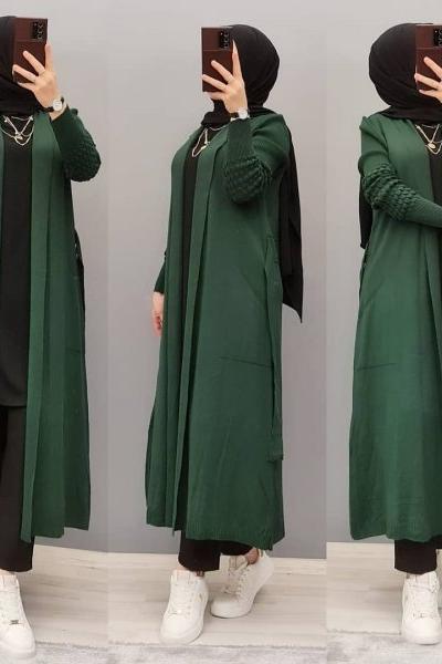 Yeni Model Cepli Triko Hırka  Zümrüt