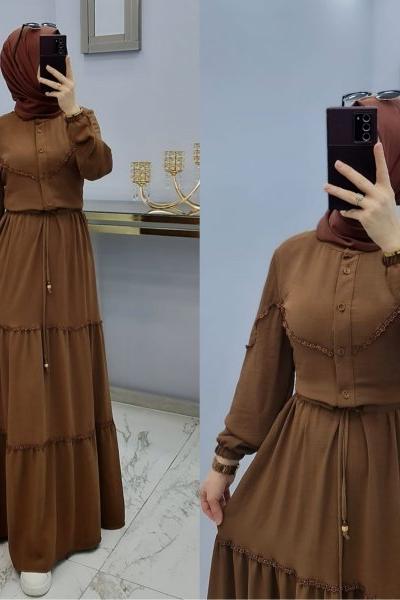 Yeni Sezon Dantel Elbisem Kahverengi