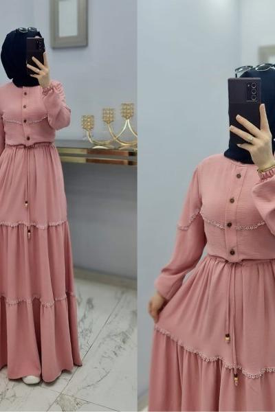 Yeni Sezon Dantel Elbisem Pudra