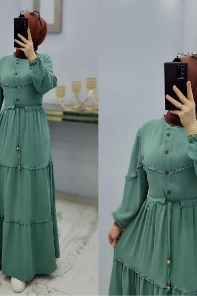 Yeni Sezon Dantel Elbisem Mint Yeşili