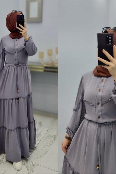 Yeni Sezon Dantel Elbisem Gri