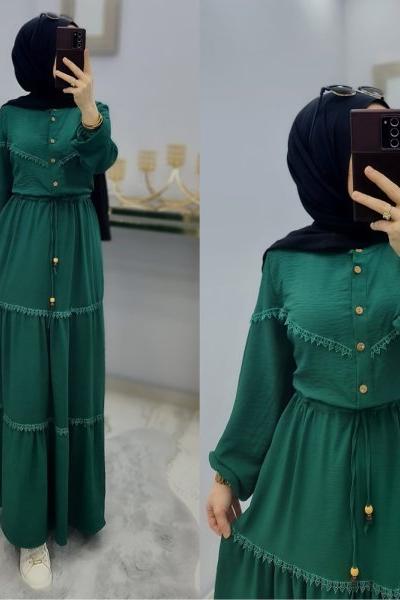 Yeni Sezon Dantel Elbisem Zümrüt