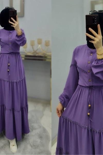 Yeni Sezon Dantel Elbisem Lila