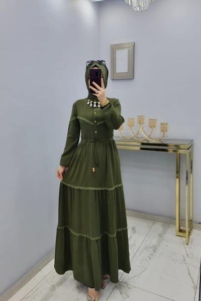 Yeni Sezon Dantel Elbisem Haki