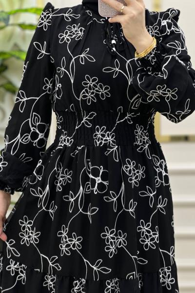 Yeşim Elbise Çiçekli Siyah Beyaz