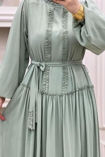 Yoryo Şifon Elbise Küf Yeşili