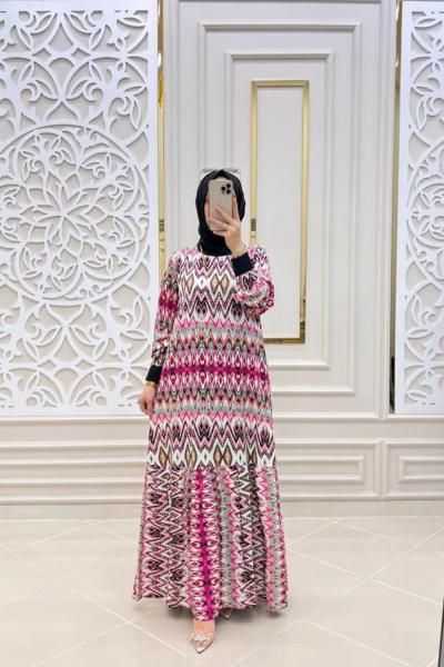 Zikzak Tesettür Elbise  Pembe