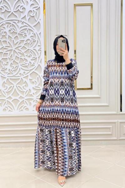 Zikzak Tesettür Elbise  Mor