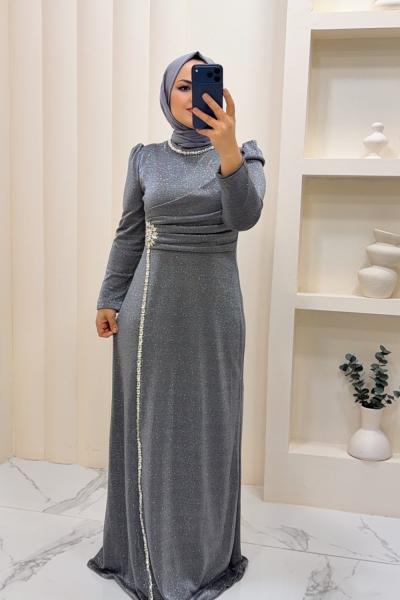 Elbise Abiye Güneş Gri