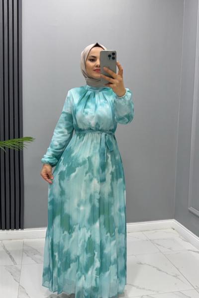 Elbise Batik Dilan Beyaz Mavi