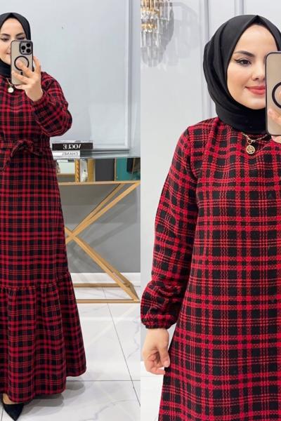 Elbise Gülmina Siyah Kırmızı