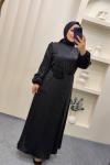 Elbise Gül kemerli Berivan  Siyah