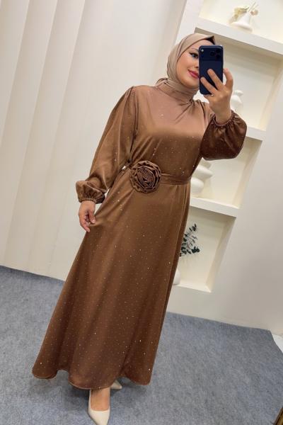 Elbise Gül kemerli Berivan Vizon