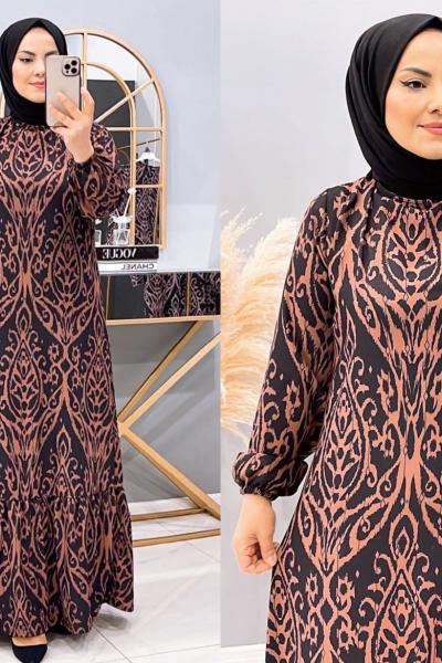 Elbise Hürrem Siyah Kahverengi