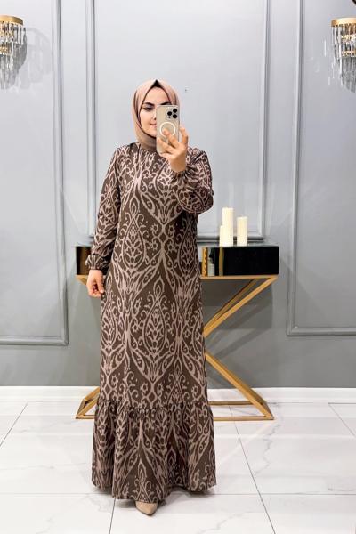 Elbise Hürrem Kahverengi Bej