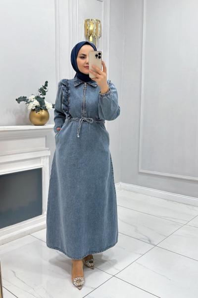 Elbise Kot Gazel Mavi