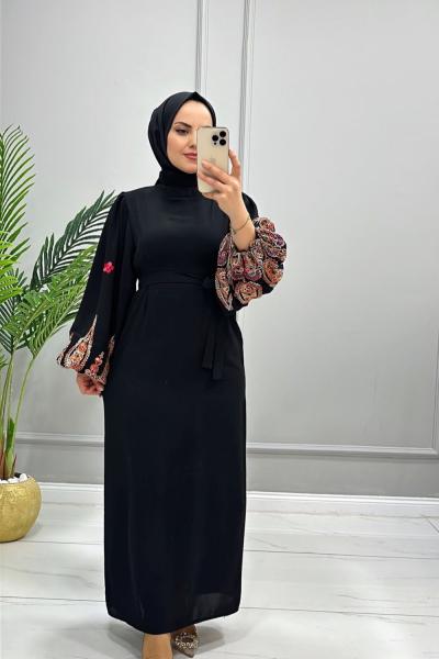 Elbise Kum Krep Seray Siyah