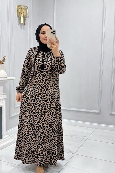 Elbise Leopar Lina Siyah Kahverengi