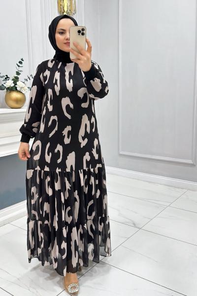 Elbise Şifon Bulut Siyah Ekru