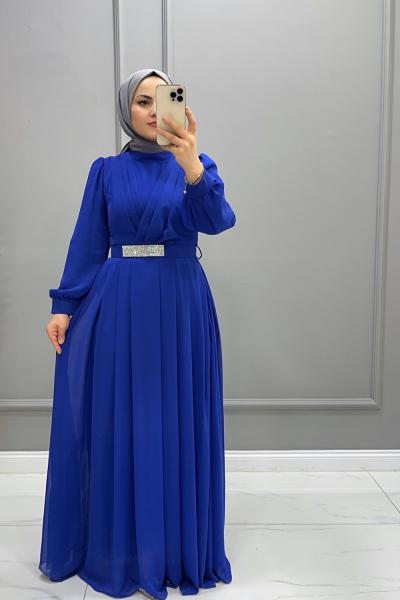 Elbise Şifon Ela Saks Mavisi